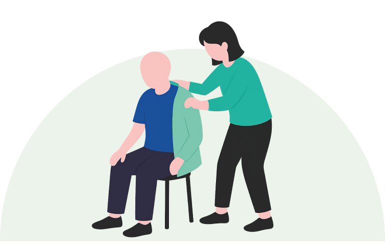caregiver helping someone getting dressed.