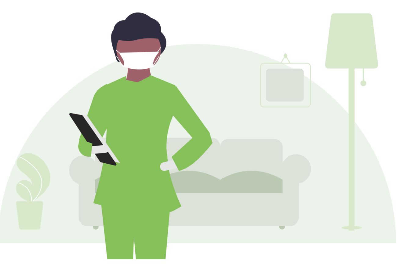 illustration of home care aide with a mask.