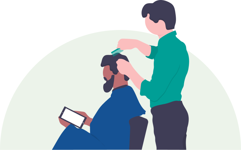 helping with grooming. Person combing clients hair.