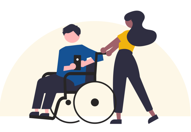 illustration of person pushing another person in a wheelchair