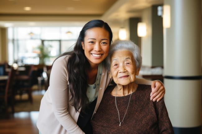 a young woman poses with an older woman