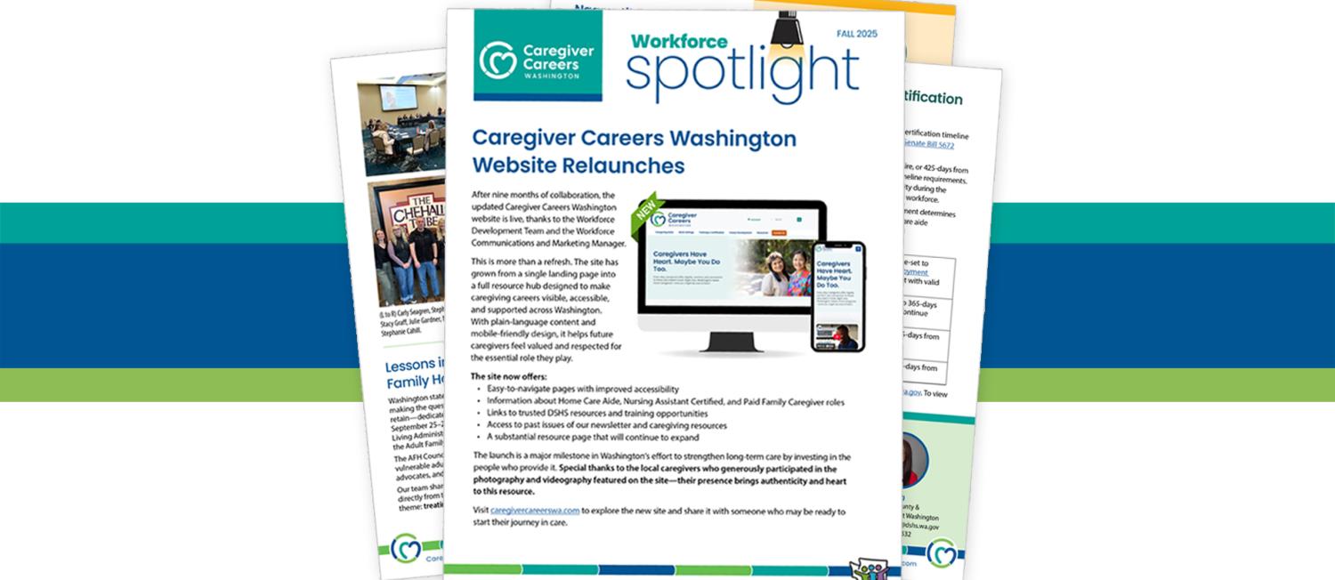 Thumbnails of the newsletter over a color bar.