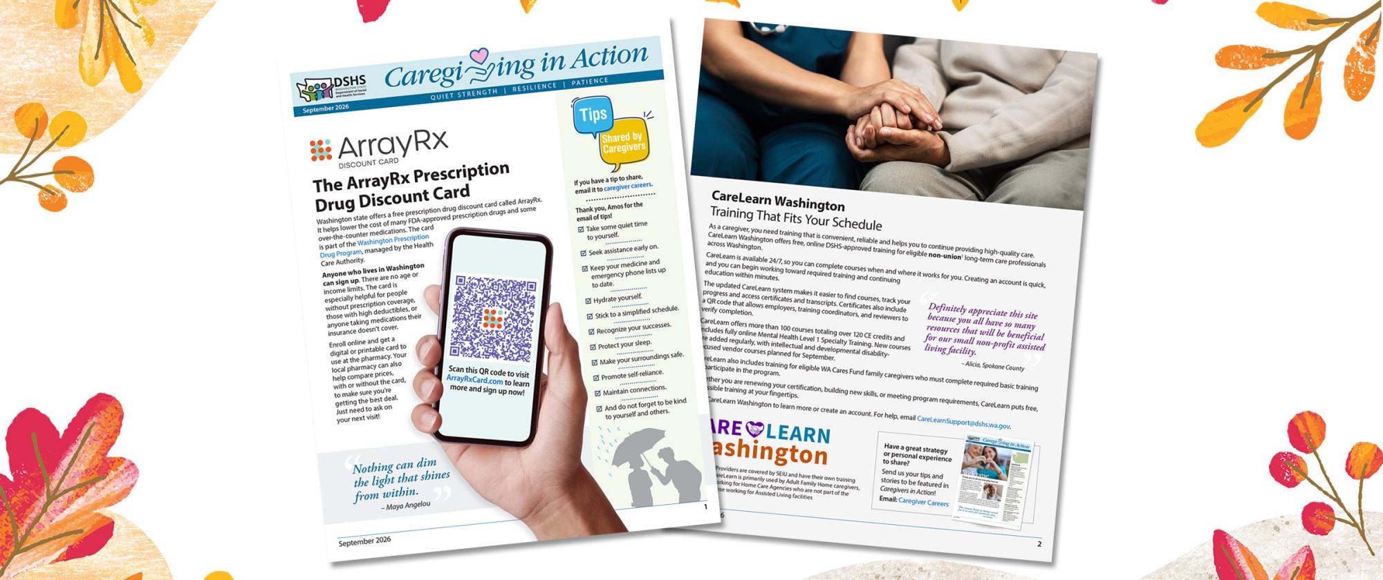 Thumbnail of the newsletter on a fall leaves background.
